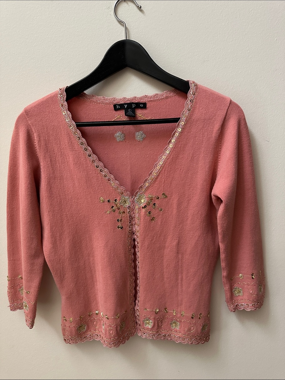 Hype Rose Pink V-Neck Embellished Cardigan